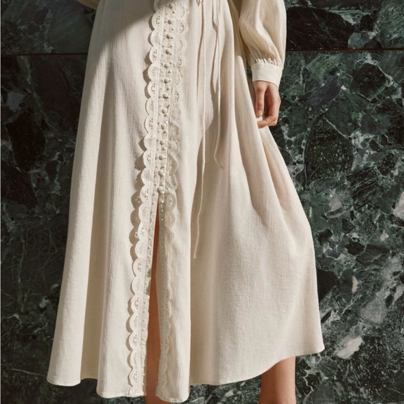 H&M 2026 Lace-Detail Long Cotton Dress W/Liner Cotton Dress (cream) XS NWT - Picture 2 of 6